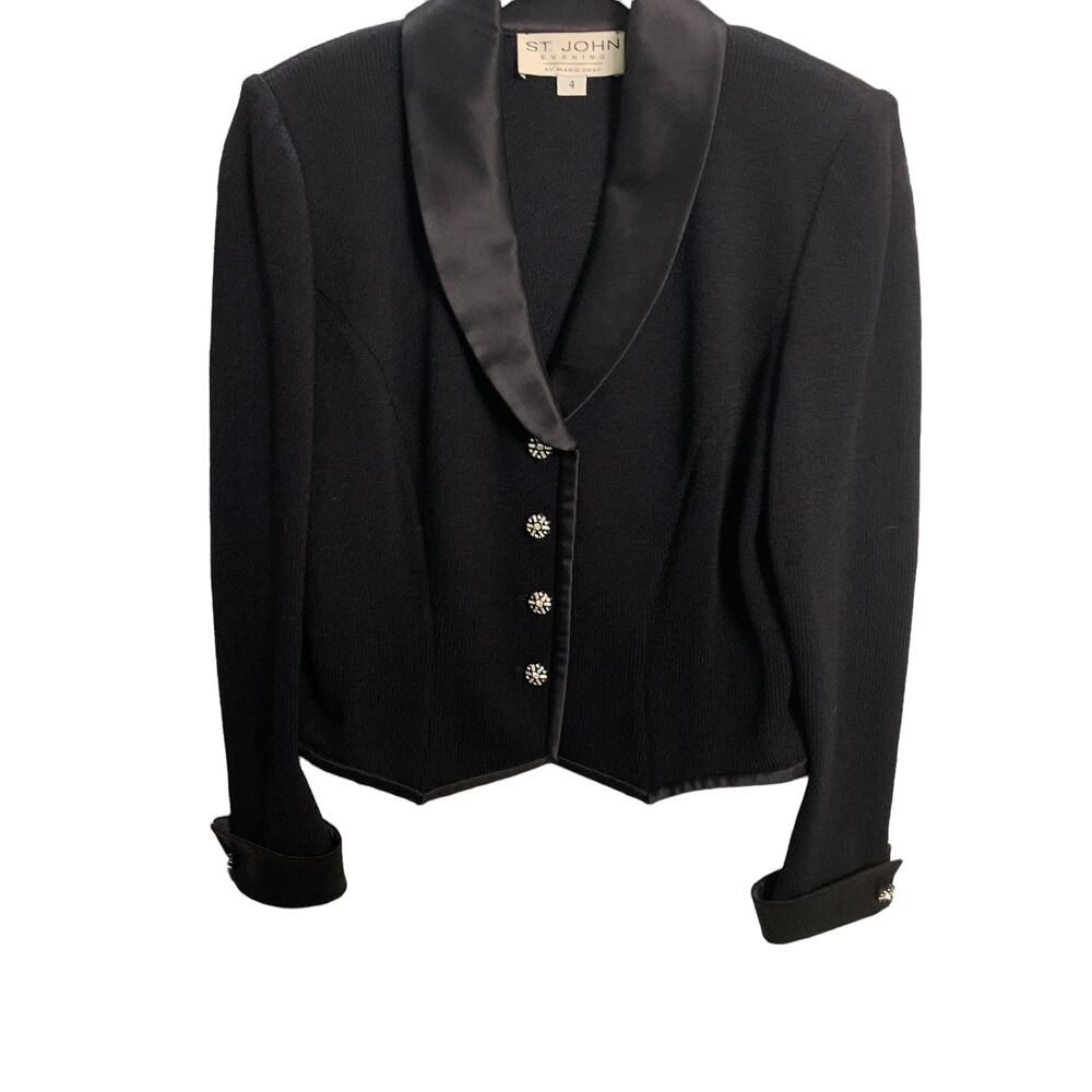 ST. JOHN Evening by Marie Gray Black Stretch Tux Rhinestone Bling Jacket Size 4